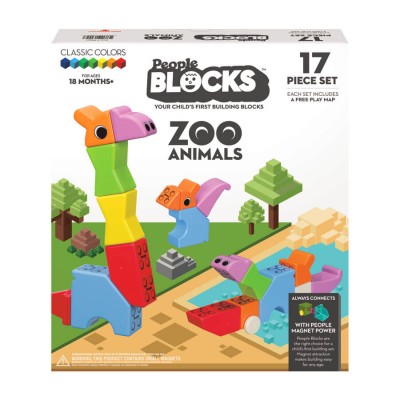 „People Blocks“ magnetinių kaladėlių rinkinys „ZOO GYVŪNAI“, 17 kaladėlių / People Blocks 17pc Set Zoo Animals